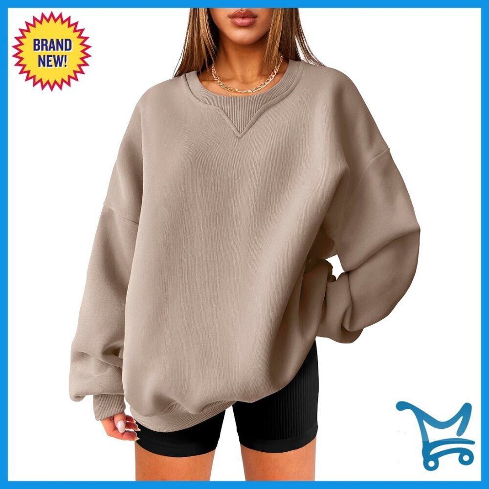 Oversized Fleece Pullover Sweatshirt, Crewneck, Long Sleeve, Women's Winter Top